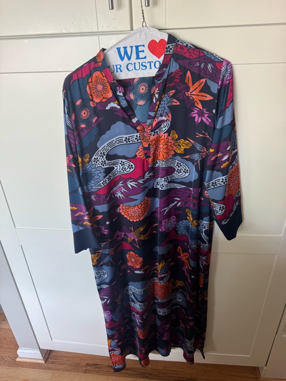 Natori Navy Dress with Orange & Purple Floral Print